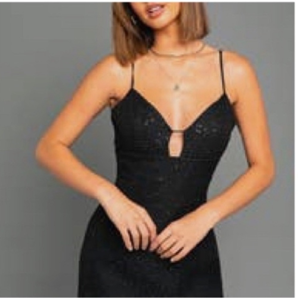 Le Lis Black Sequin Tweed Mini Dress